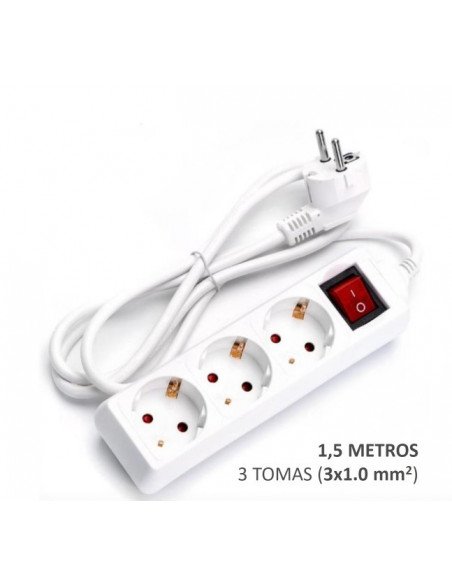 REGLETA ALARGADOR DE 3 TOMAS CON INTERRUPTOR 1.5m